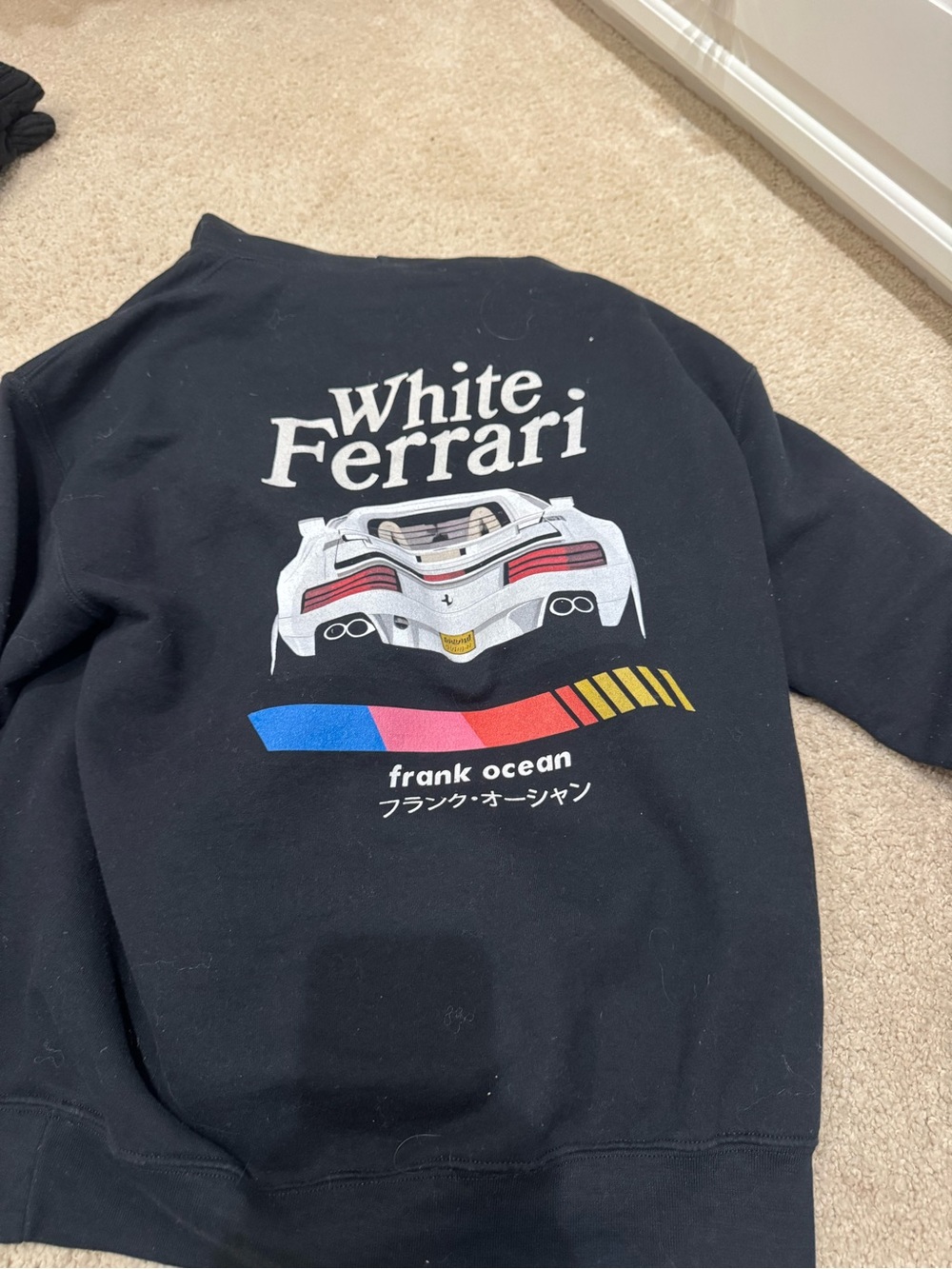 Blondo Black Crewneck with White Car Graphic and Multicolor Accents